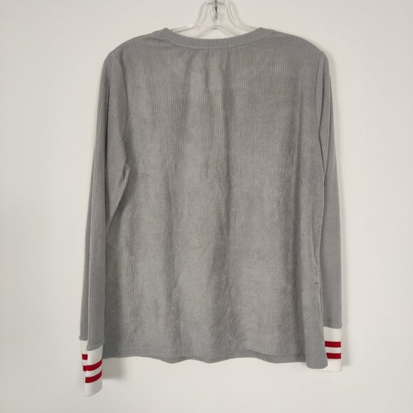 Ardene Women's Pajama Top Size L Waffle Knit Gray Black Bear Weekend Getaway - Picture 4 of 8